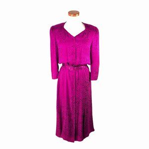 80s Does 30s Shocking Pink Fuchsia Silk Button Front Trumpet Skirt Dress Sz 8